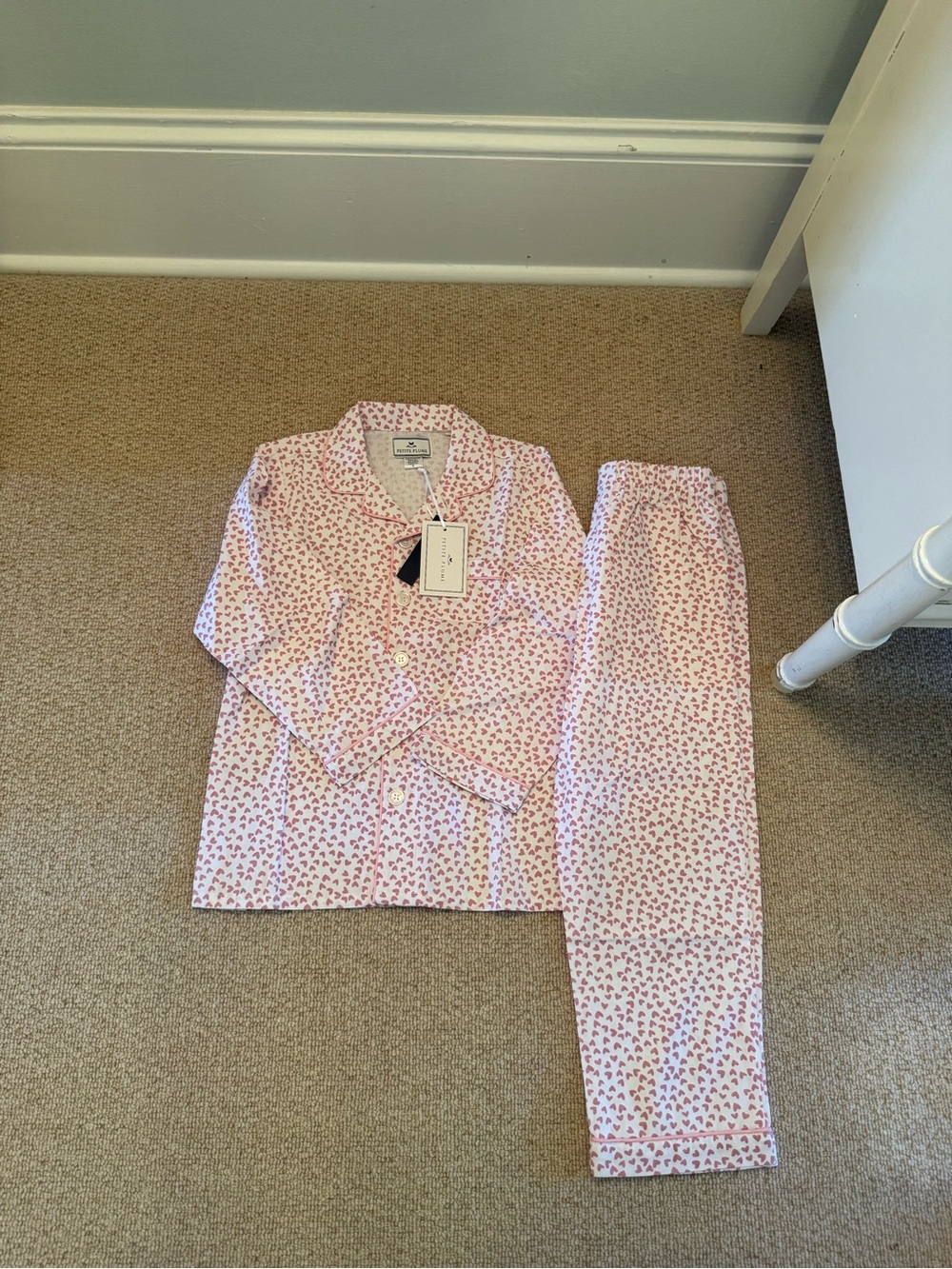 Girls' Pink Heart-Print Cotton Pajama Set with Button-Front Top